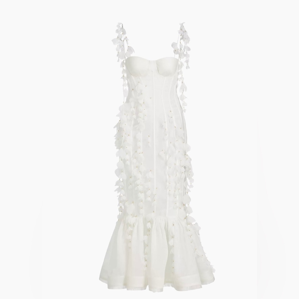 Zimmermann Petal Appliqué Linen-Silk Corset Gown
